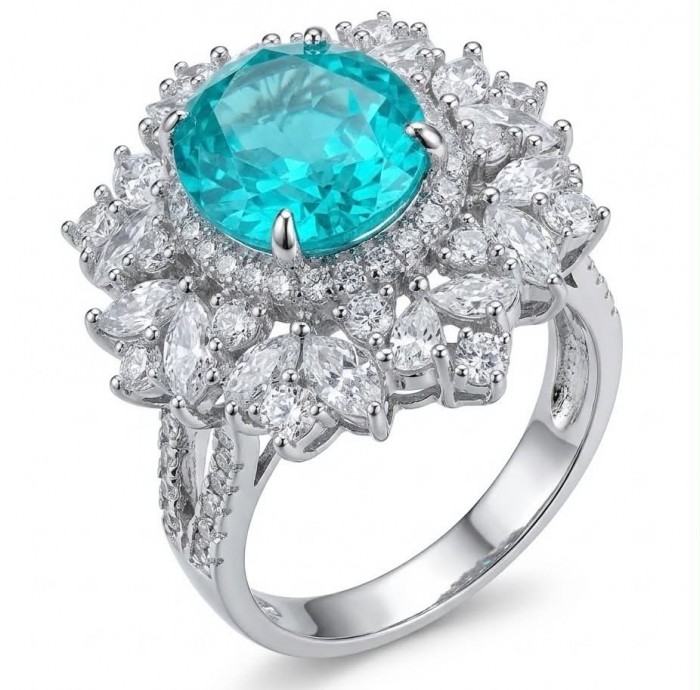 Wonderland 9.5 carat Brazilian Paraiba Tourmaline .925 Sterling Silver Handcrafted Ring size 9