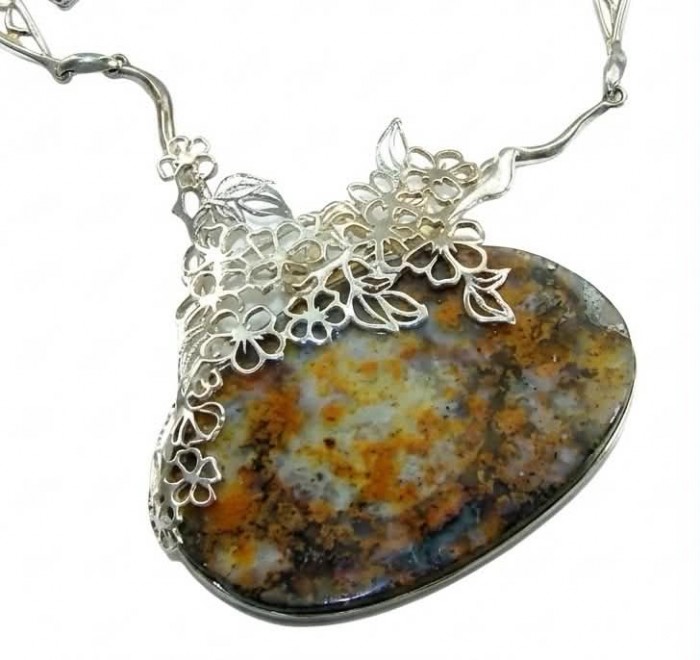 Huge Authenic Australian Boulder Opal .925 Sterling Silver dipped in rhodium brilliantly handcrafted necklace