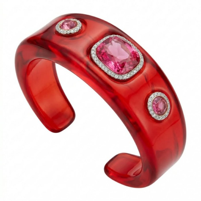 Candy Store - Modern Design Natural Red Raisin Pink Topaz .925 Sterling Silver bracelet