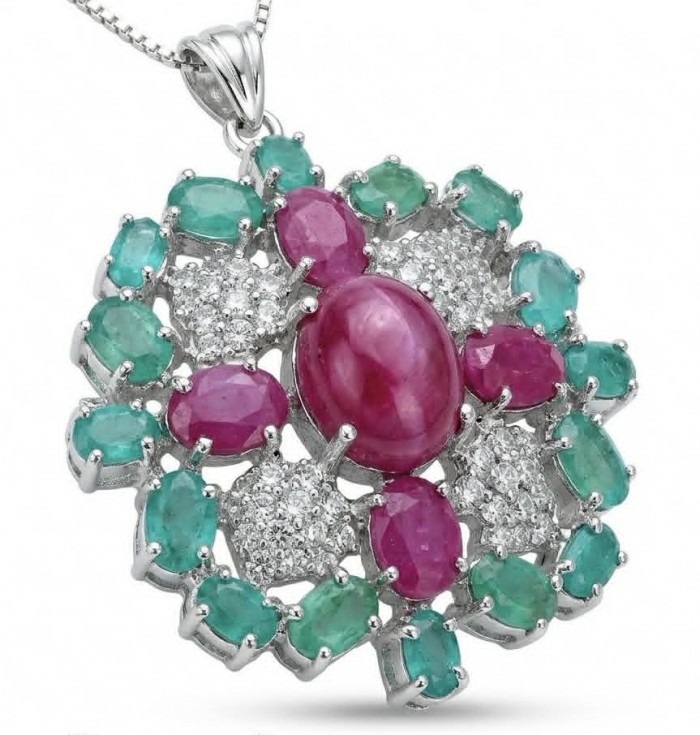 Giovanna- Victorian style - 29.5 carat Authentic Star Ruby .925 Sterling Silver handcrafted Pendant Brooch