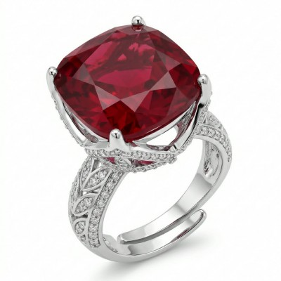 Red Power Authentic 10.4 carat Garnet .925 Sterling Silver brilliantly handcrafted Large Statement Ring size 7 adjustable