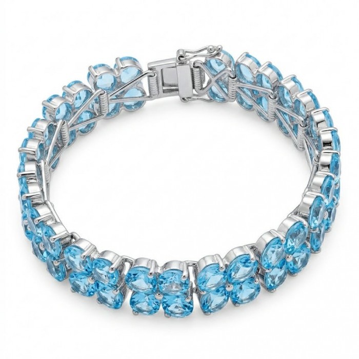Tiffany - Magnificent 105.5 carat Swiss Blue Topaz .925 Sterling Silver handcrafted Heavy Bracelet