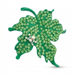 Stylish Green Leaf Crystal Brooch