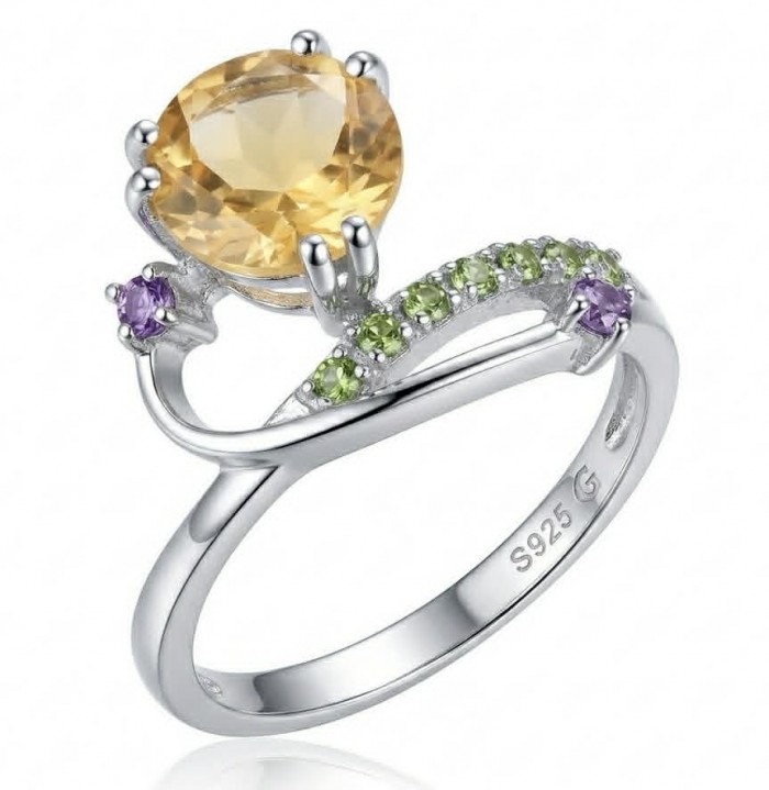 Golden Treasure 4.5 carat Citrine .925 Sterling Silver Handcrafted Ring size 8
