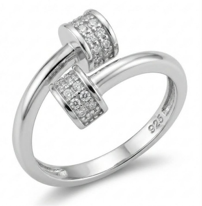 Luxurious pave 1.5 carat White Topaz .925 Sterling Silver Solid Infinity ring size 7