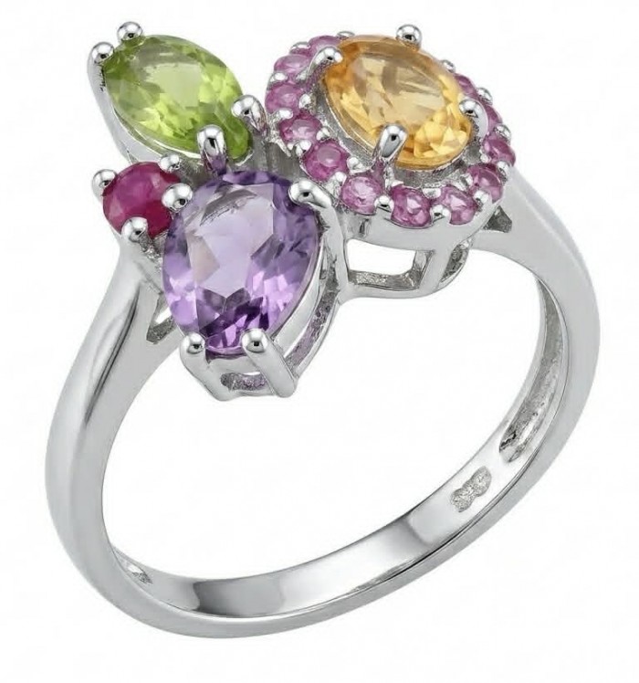 Summer - authentic 7.5 carat multigem .925 Sterling Silver Ring size 8