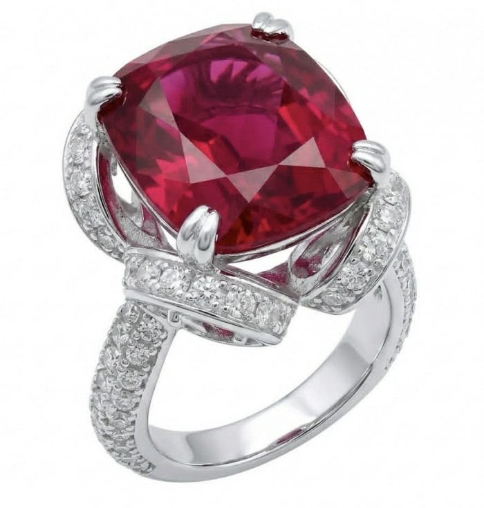 Carmen Natural 12.4 carat Ruby .925 Sterling Silver dipped in Rhodium handmade Statement Ring size 5 1/4