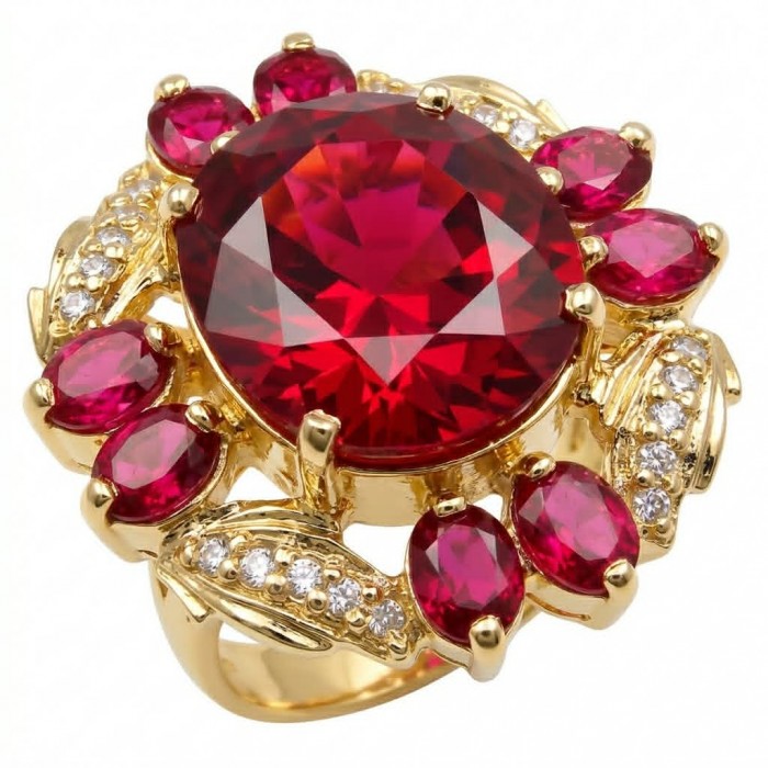 Crimson Fire Authentic 21.4 carat Garnet 18K Gold over .925 Sterling Silver brilliantly handcrafted Large Statement Ring size 7
