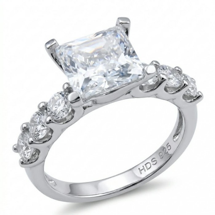 Luxurious assher cut 3.8 carat White Topaz .925 Sterling Silver Solid Infinity ring size 7