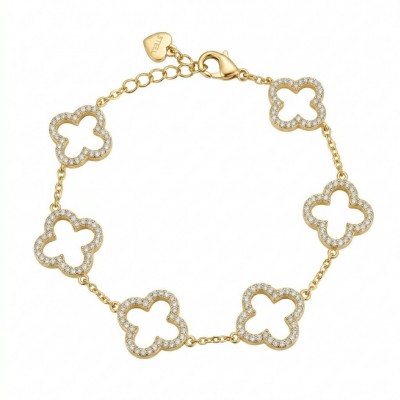 Divine - Clover Precious pave White Topaz Gold Women bracelet