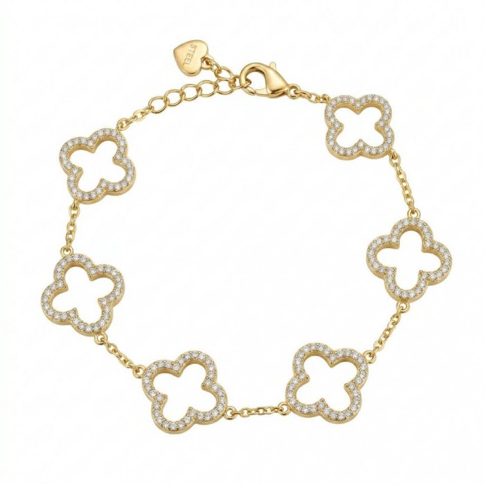 Divine - Clover Precious pave White Topaz Gold Women bracelet