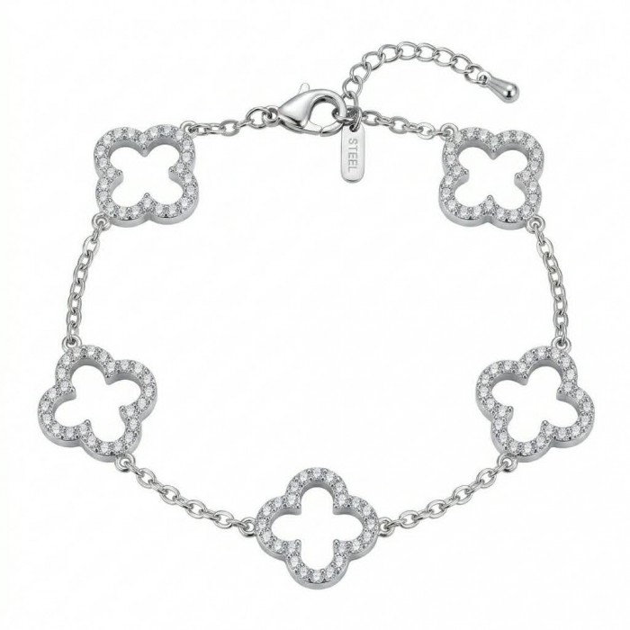 Divine - Clover Precious pave White Topaz Women bracelet