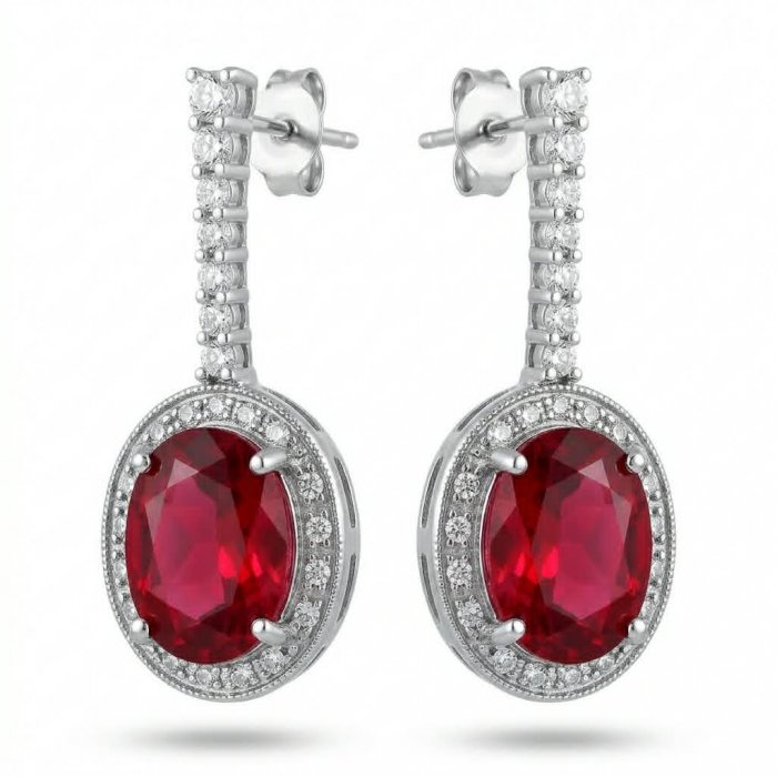 Clarissa - authentic 27.4 carat Ruby .925 Sterling Silver dipped in rhodium handcrafted Statement earrings - video