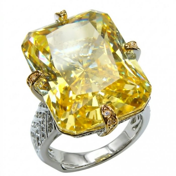 Solid 35.8 carat Genuine Yellow Sapphire 2 tones .925 Sterling Silver handcrafted ring size 7 adjustable - video