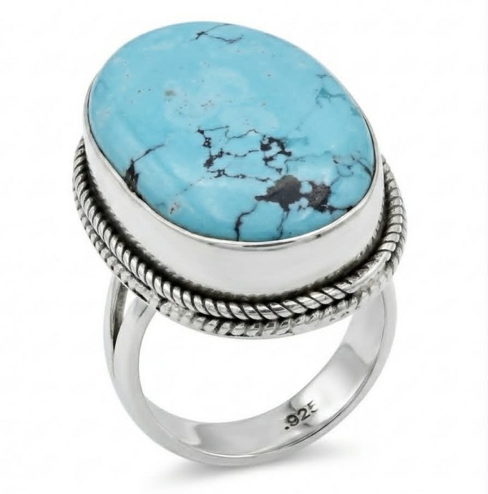 Go West - Rare authentic Turquoise .925 Sterling Silver handcrafted Large ring; s. 8