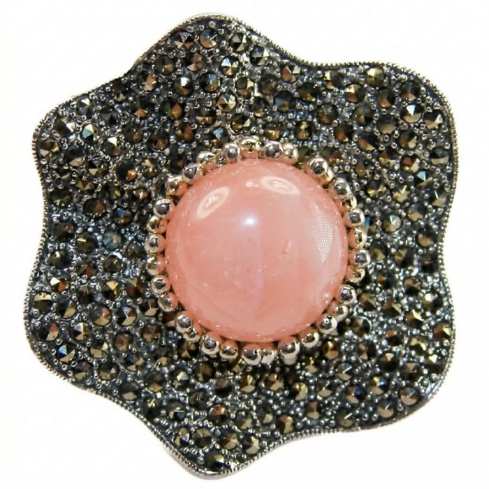 Bella Rosa Natural 17.8 carat BRAZILIAN ROSE QUARTZ .925 Sterling Silver dipped in RHODIUM handmade Statement Ring size 6