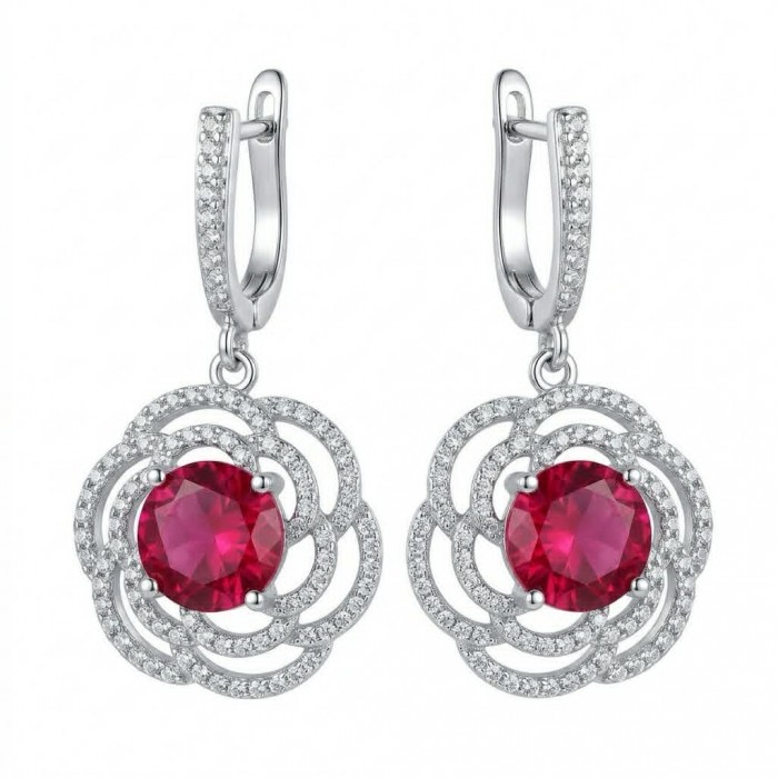 Giovanna Natural 7.8 carat Red Topaz .925 Sterling Silver handcrafted Statement earrings