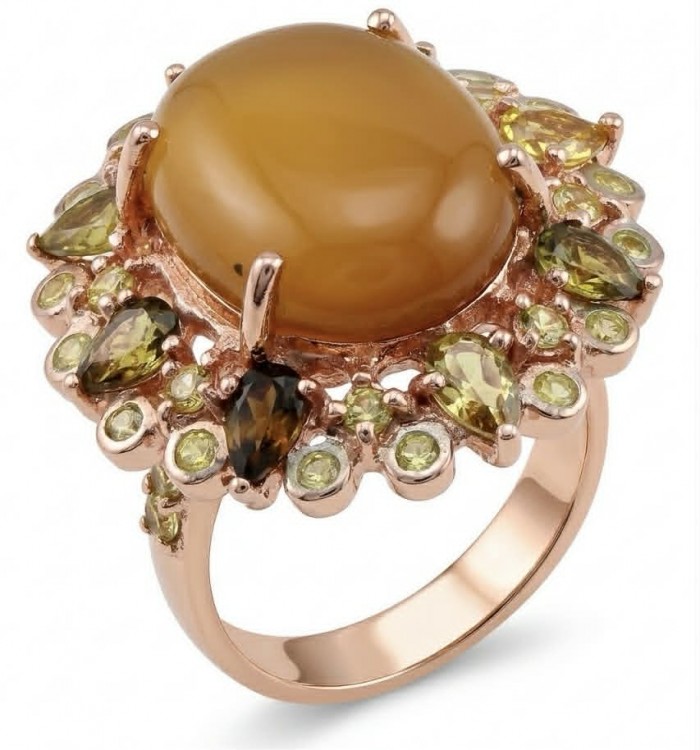Wonderland Natural 27.4 carat Hessonite Garnet .925 Sterling Silver dipped in 18K ROSE GOLD handmade Large Statement Ring size 8