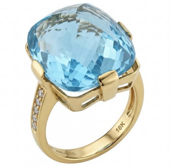 Atlantica 29.4 carat fancy Rose cut Swiss Blue Topaz 18K Gold over .925 Sterling Silver handcrafted Large ring size 8 - video