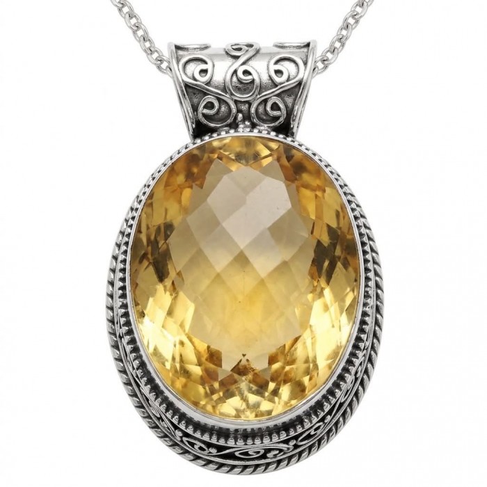 Sienna- amazing quality 30.7 CARAT genuine Brazilain Citrine RHODIUM over .925 Sterling Silver handmade pendant