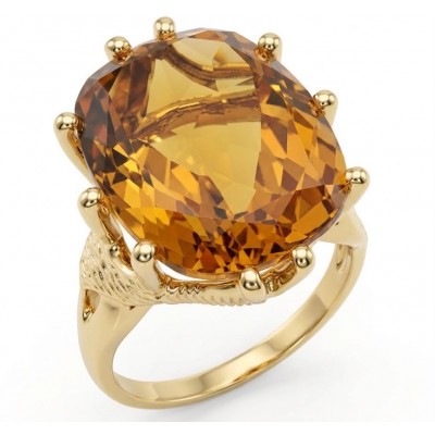 Liliana 24.5 carat Champagne Smoky Topaz .925 Sterling Silver dipped in real 18K Gold Oversized Ring size 10