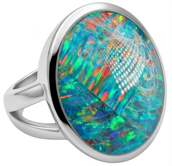 Endless Ocean Genuine 28.2 carat doublet Australian Opal .925 Sterling Silver handmade Ring size 6 2/4