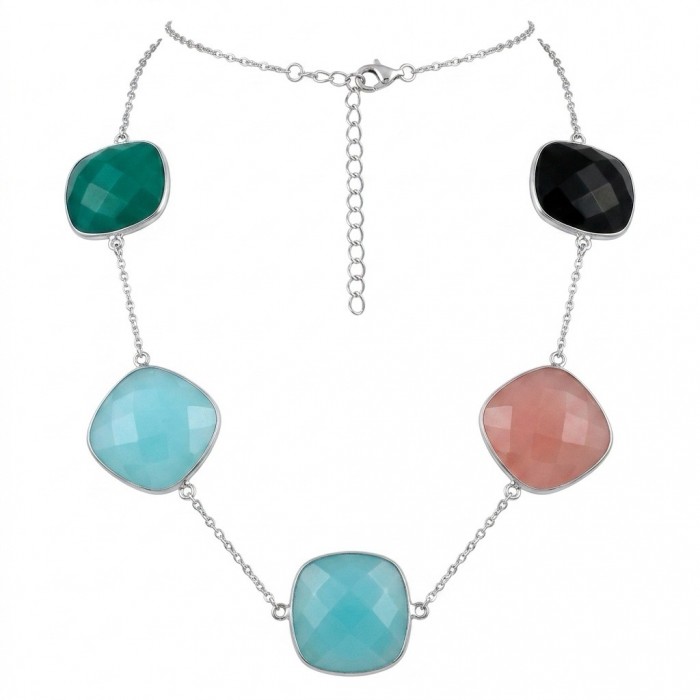 Serafina Multistone Statement 18 inches long rhodium over .925 Sterling Silver necklace