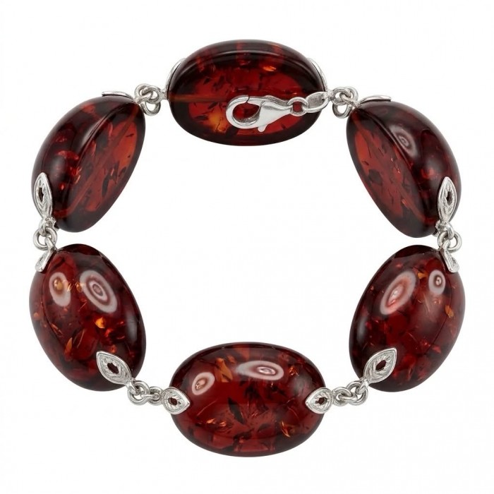 Excellent quality Cognac color Baltic Amber .925 Sterling Silver entirely handcrafted Bracelet