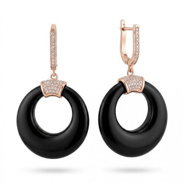 Outstanding authentic Onyx .925 Sterling Silver dipped in 18K Rose Gold Earrings