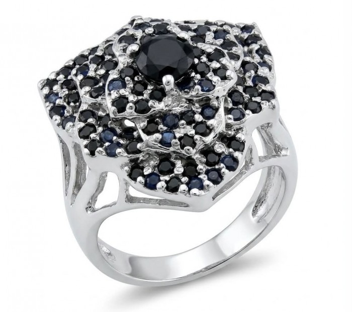 Blue Flower 12.2 carat natural Sapphire .925 Sterling Silver Perfectly handcrafted Ring s. 9
