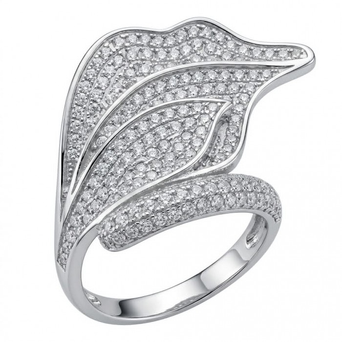 Luxurious Silver Leaf 3.8 carat White Topaz .925 Sterling Silver Solid ring size 8