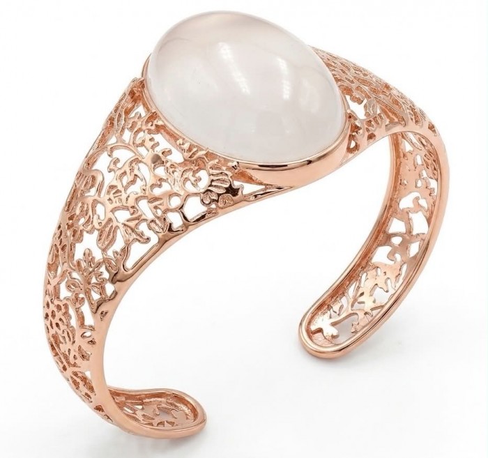 Vintage Beauty Genuine 35.2 carat Brazilian Rose Quartz Rose quartz 22K Rose Gold over .925 Sterling Silver handcrafted Bracelet / Cuff