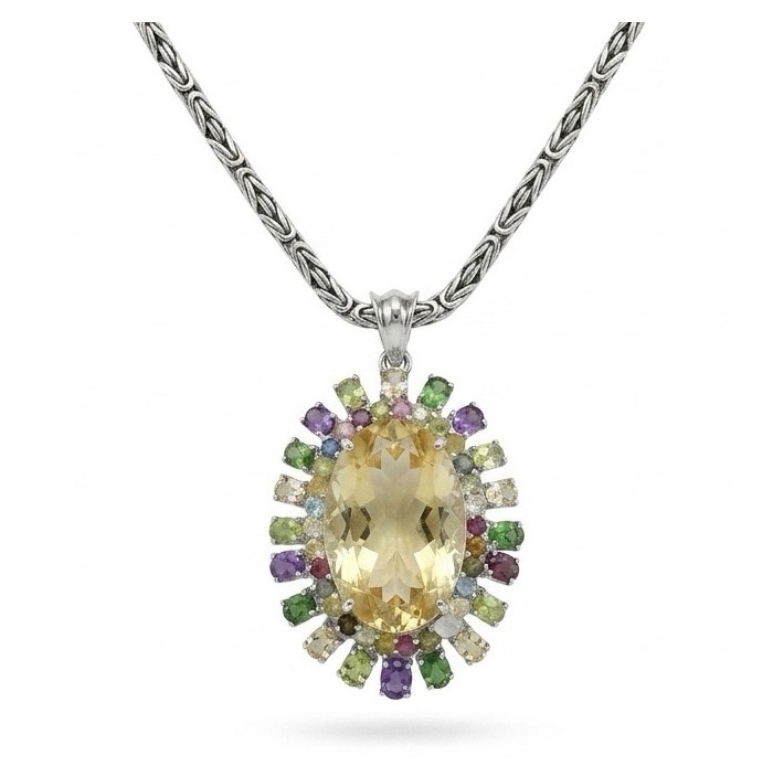Golden Beauty 48.2 grams authentic Lemon Quartz .925 Sterling Silver handcrafted necklace