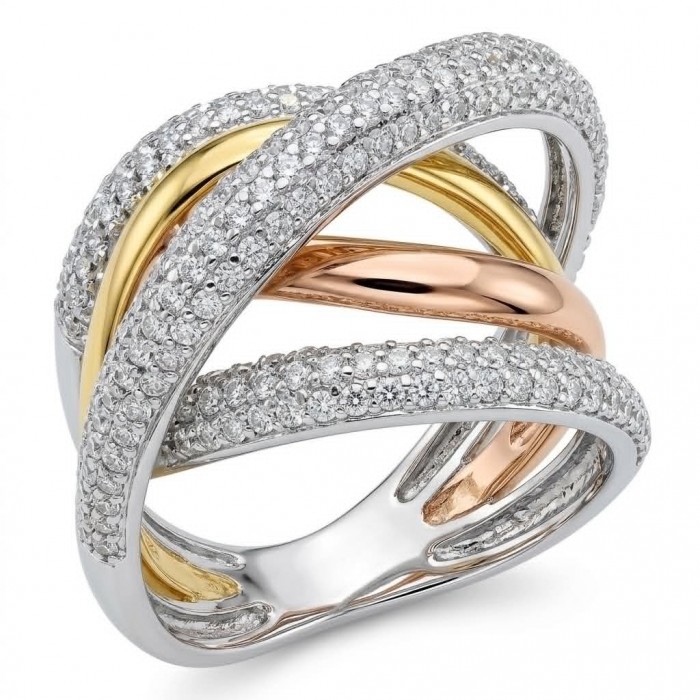 Vivien - Natural White Topaz 3 tones .925 Sterling Silver dipped in 18K Gold handmade ring size 8