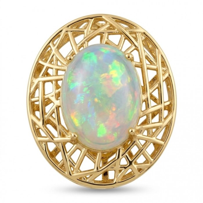 Earth Treasure Authentic 12.8 carat Golden Ethiopian Opal 22K Gold over .925 Sterling Silver handcrafted Statament Necklace