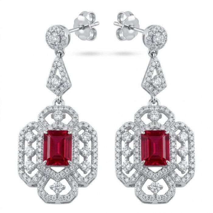 Carolyn - authentic 6.4 carat Ruby .925 Sterling Silver dipped in rhodium handcrafted Statement earrings - video
