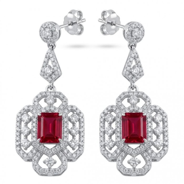 Carolyn - authentic 6.4 carat Ruby .925 Sterling Silver dipped in rhodium handcrafted Statement earrings