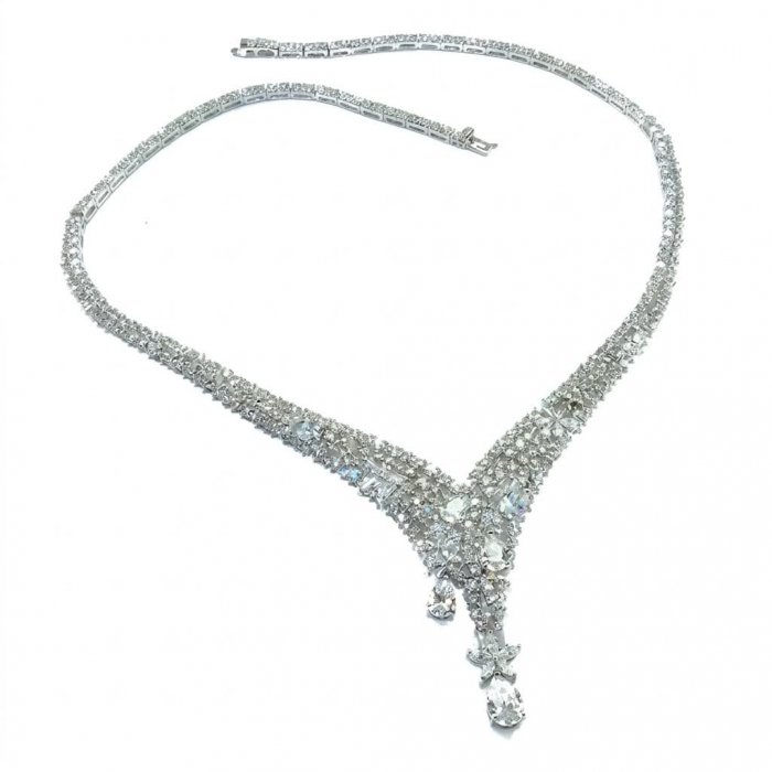 Veronica - Precious 35.5 carta White Topaz rhodium over .925 Sterling Silver .925 Sterling Silver Statement Necklace - video