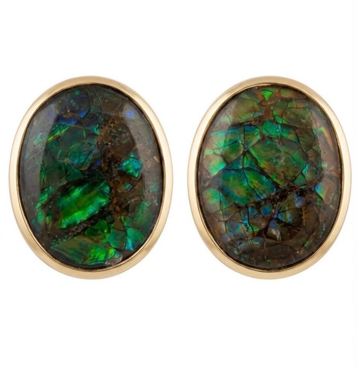 Sublime Aura Canadian Fire Ammolite 14K Gold over .925 Sterling Silver handmade earrings