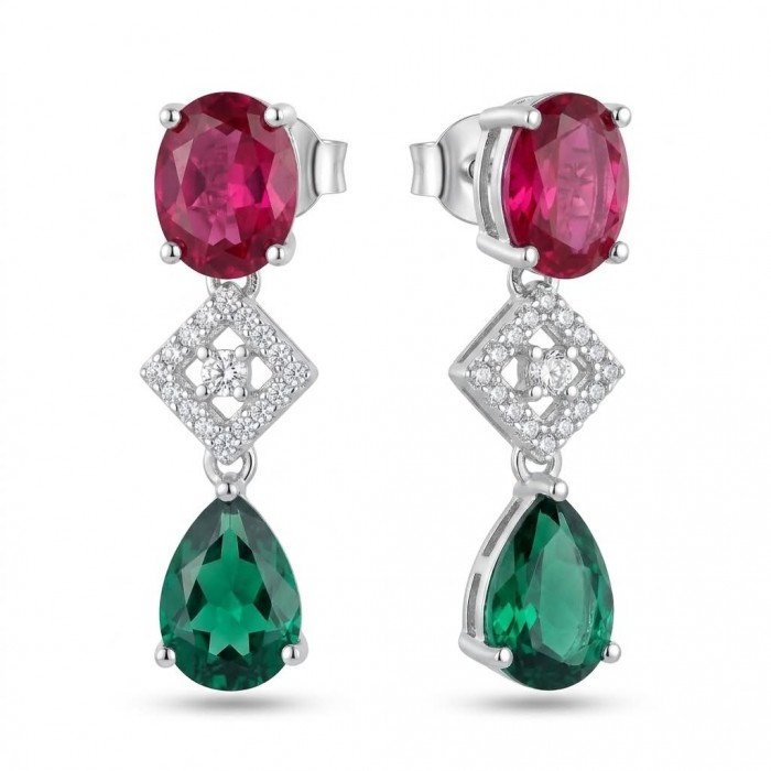 Francesca - Luxurious natural 19.8 carat Ruby Emerald .925 Sterling Silver handmade Statement Earrings
