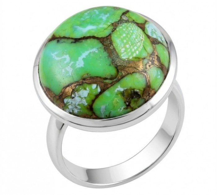 Green Copper Turquoise .925 Sterling Silver ring; s. 9