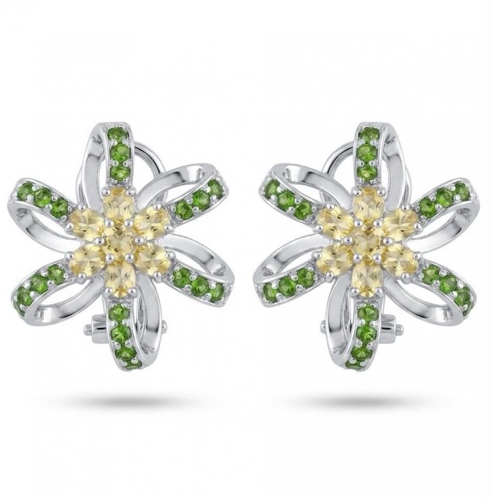 Wise Bliss Authentic 8.5 carat Chrome Diopside rhodium over .925 Sterling Silver handmade earrings