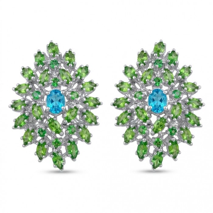Fiammetta oval cut 4.2 carat Paraiba Tourmaline Tsavorite Garnet .925 Sterling Silver entirely handmade earrings