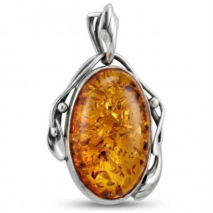 Sea Treasure Prehistoric Authentic Golden Baltic Amber .925 Sterling Silver beautifully handcrafted Pendant