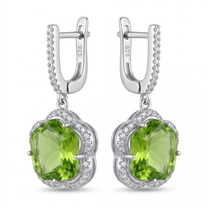 Green Clover 10.9 carat authentic Brazilian Peridot .925 Sterling Silver Handcrafted Statement Earrings