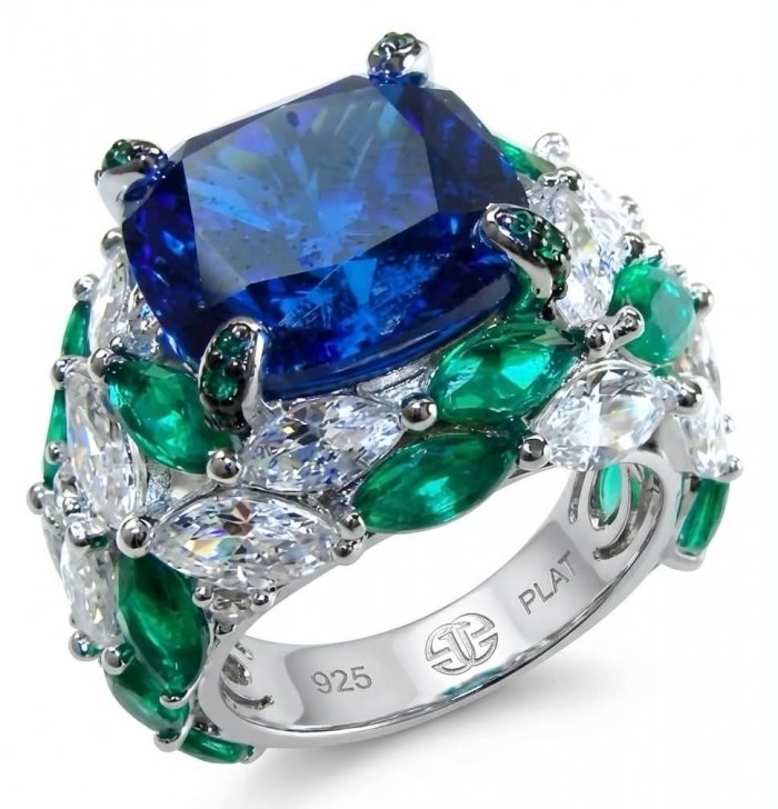 Nautilius 29.2 carat authentic Sapphire Chrome Diopside .925 Sterling Silver handcrafted Statement Ring size 7 1/4 - video