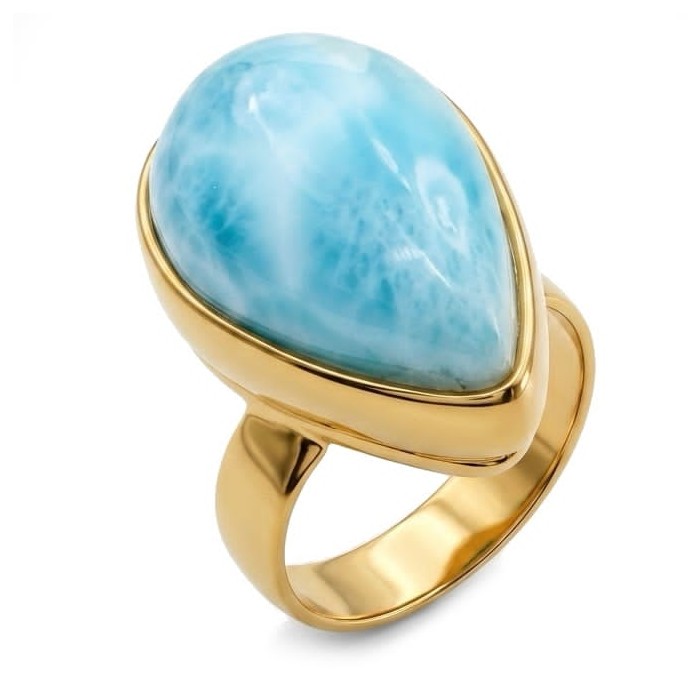 Blue Perfection Top QUALITY Blue Larimar 18K Gold over .925 Sterling Silver handmade Large ring size 8 adjustable