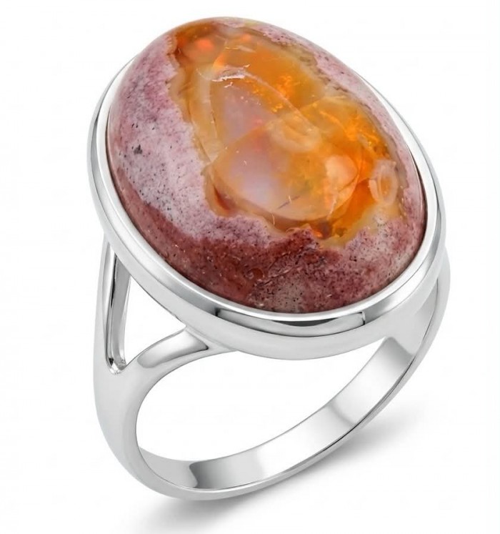 Queen of Fire best quality 18.4 carat Mexican Opal .925 Sterling Silver handmade ring 8 1/4