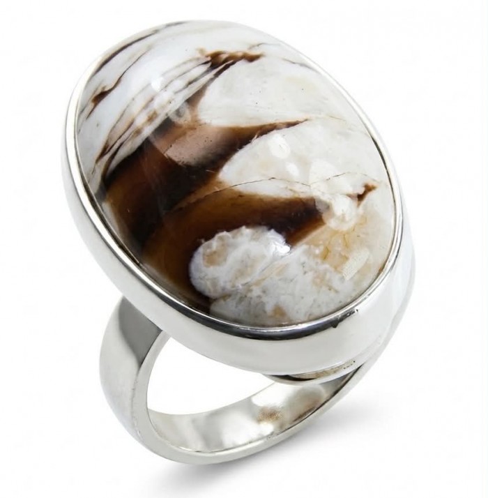 Exotic Petrified Palm Wood .925 Sterling Silver LARGE Ring size 7 adjustable