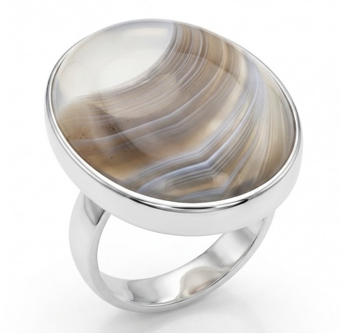 Simplicity Scentic Botswana Agate .925 Sterling Silver handcrafted Ring s. 8 adjustable